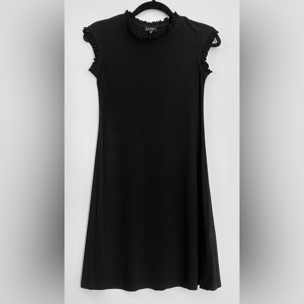 Nicole Miller 2X Elegant Black Sleeveless Dress with Ruffled Accents